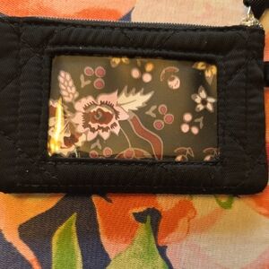 Black Quilted ID Holder with Floral Design